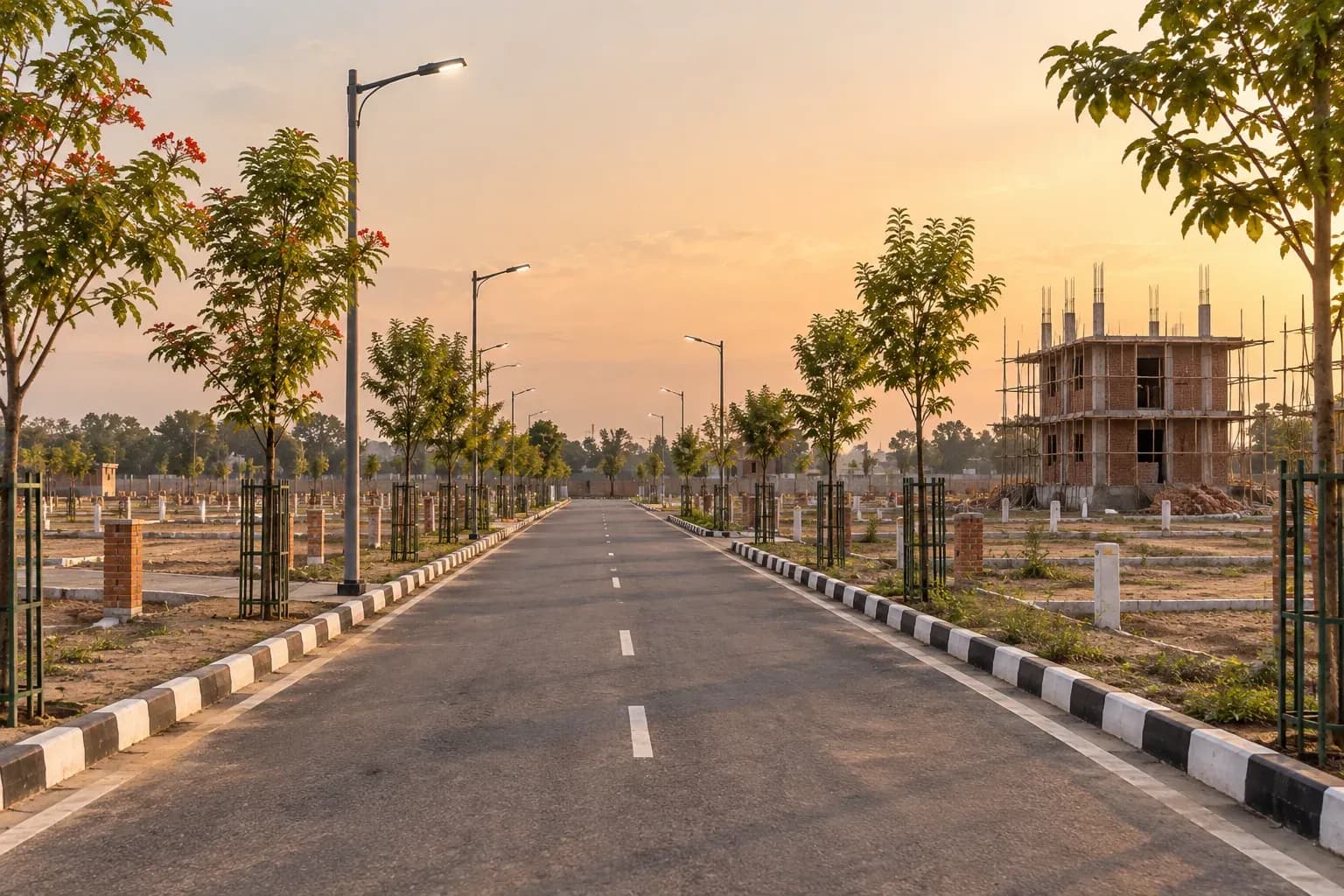 An internal road in the township with avenue plantation
