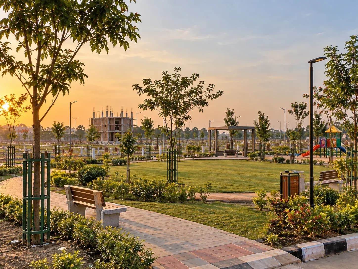 Landscaped central park within the township