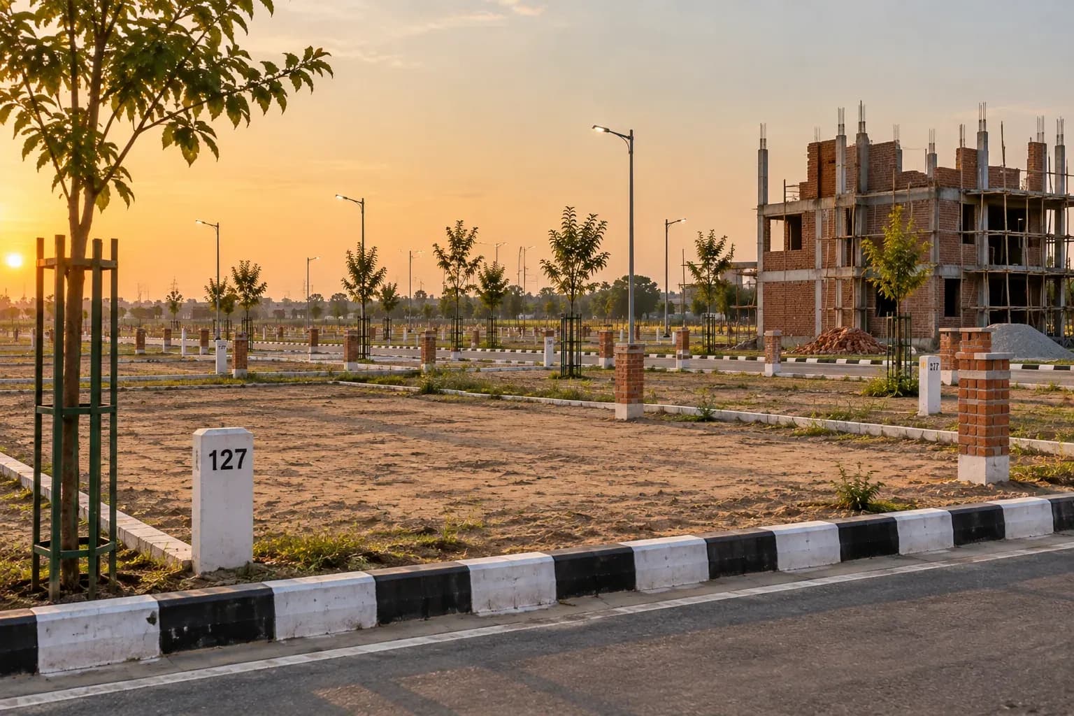 A demarcated plot in the township, fronting a finished road