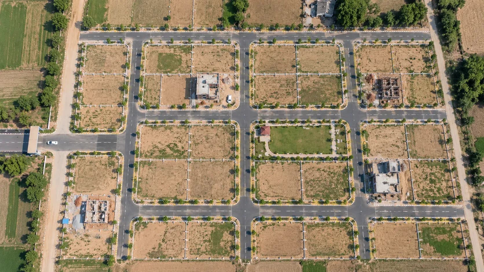 Top-down aerial view of the Green Valley Township layout